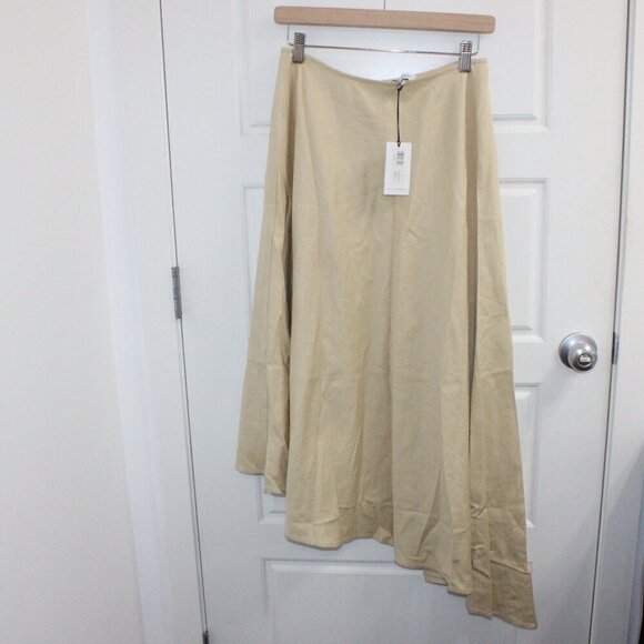 NWT WeWoreWhat Asymmetrical Midi Skirt Linen Blend Wheat Tan Size 6 - Picture 1 of 4